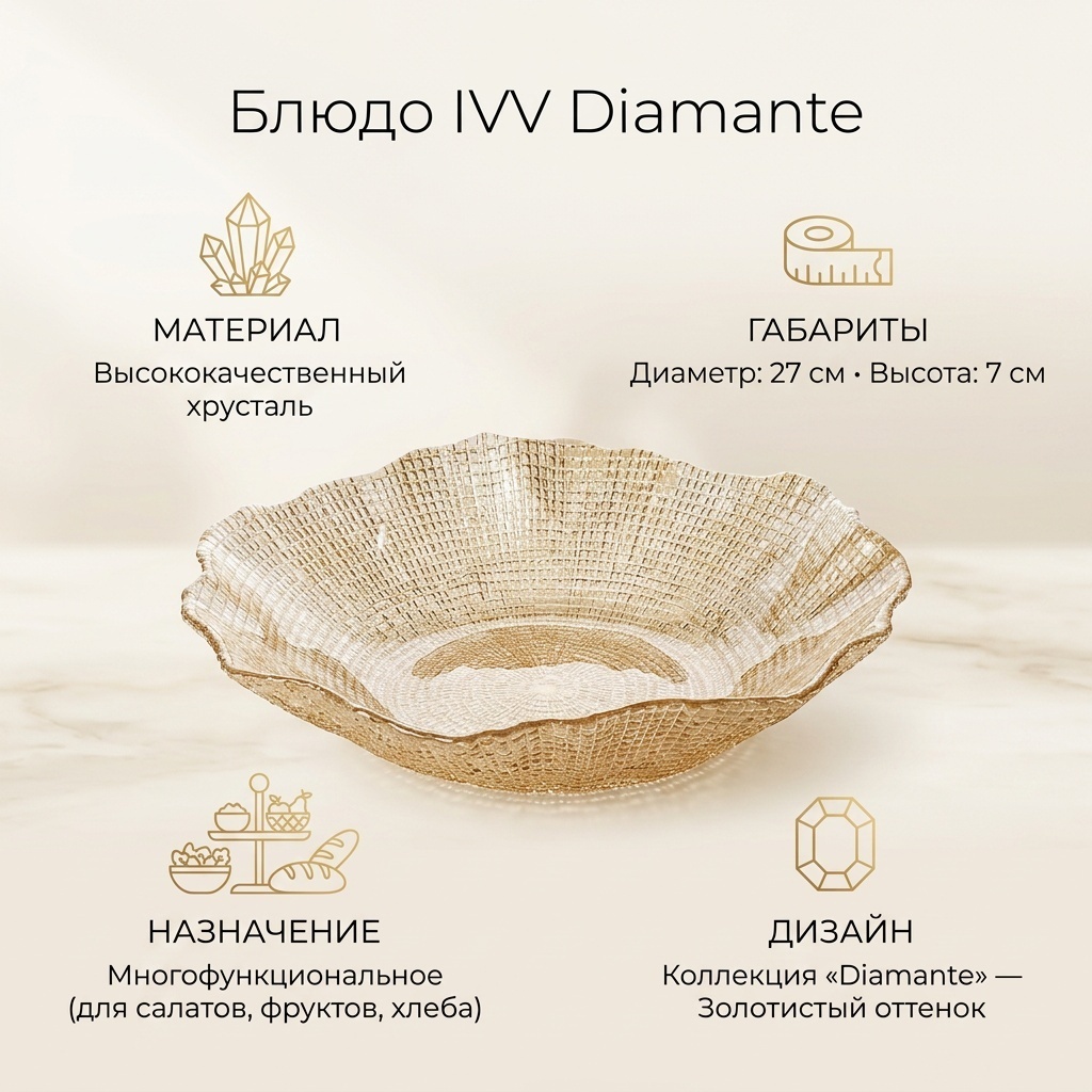 Блюдо IVV Diamante 27х27 см, хрусталь, 1 шт