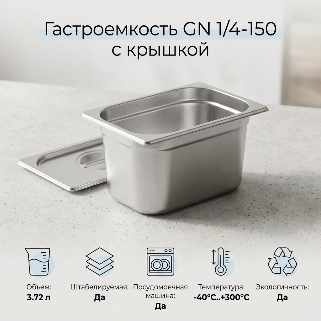 Гастроемкость GN 1/4-150, нержавеющая сталь