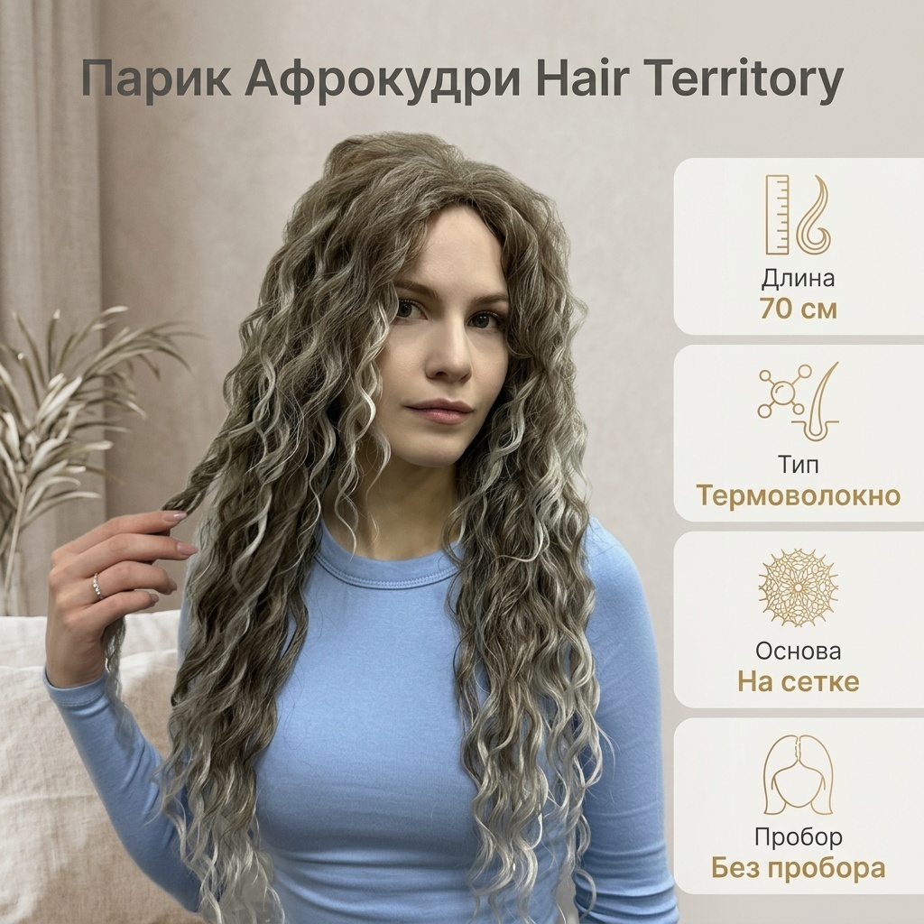 Hair Territory парик на сетке пепельно-серый женский