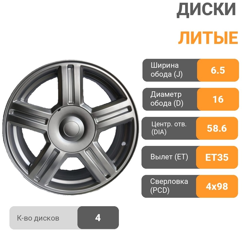 RS 192 6.5x16/4x98 D58.6 ET35 4 диска серебристый