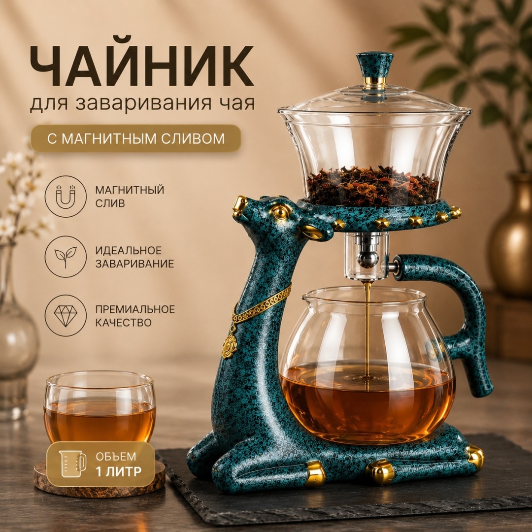 Чайник IVI для заваривания чая с магнитным сливом 1 л, стекло