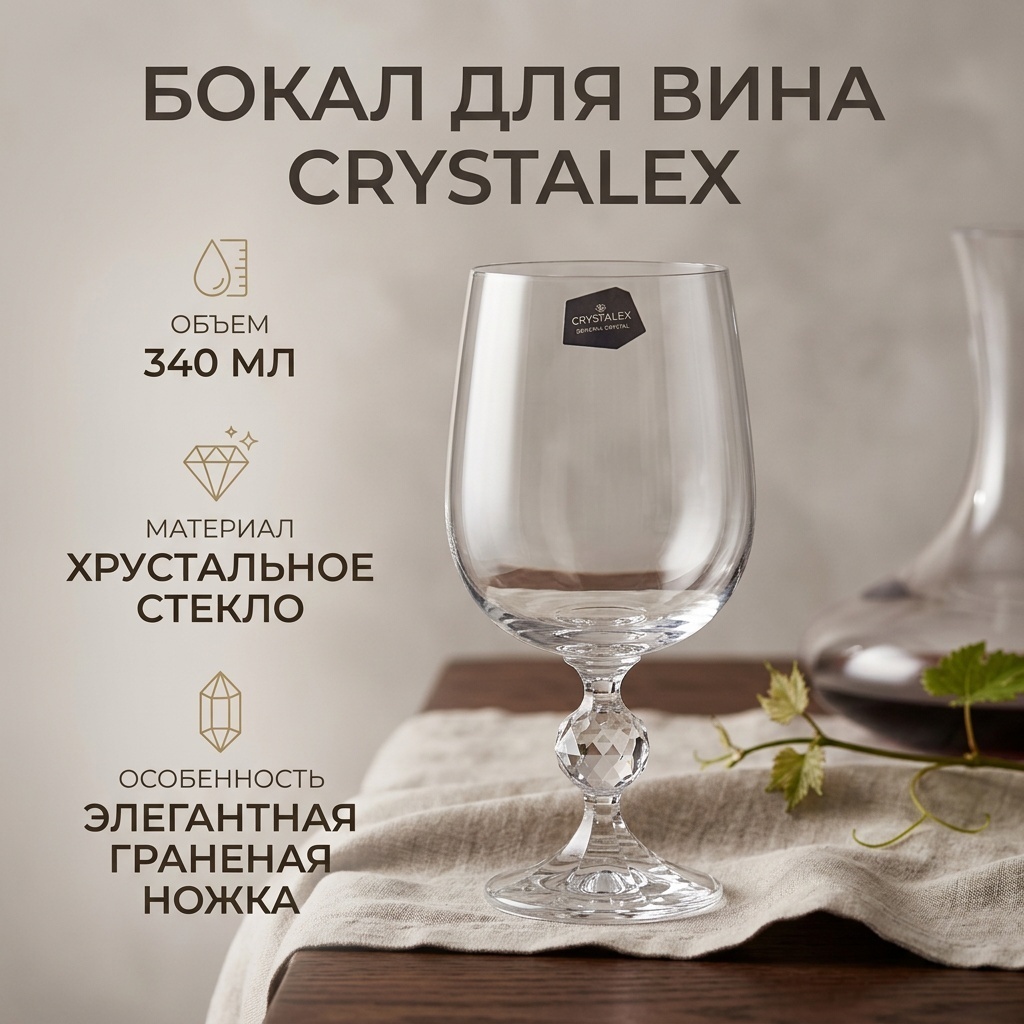 Бокал Crystalex 340 мл, стекло, 6 шт