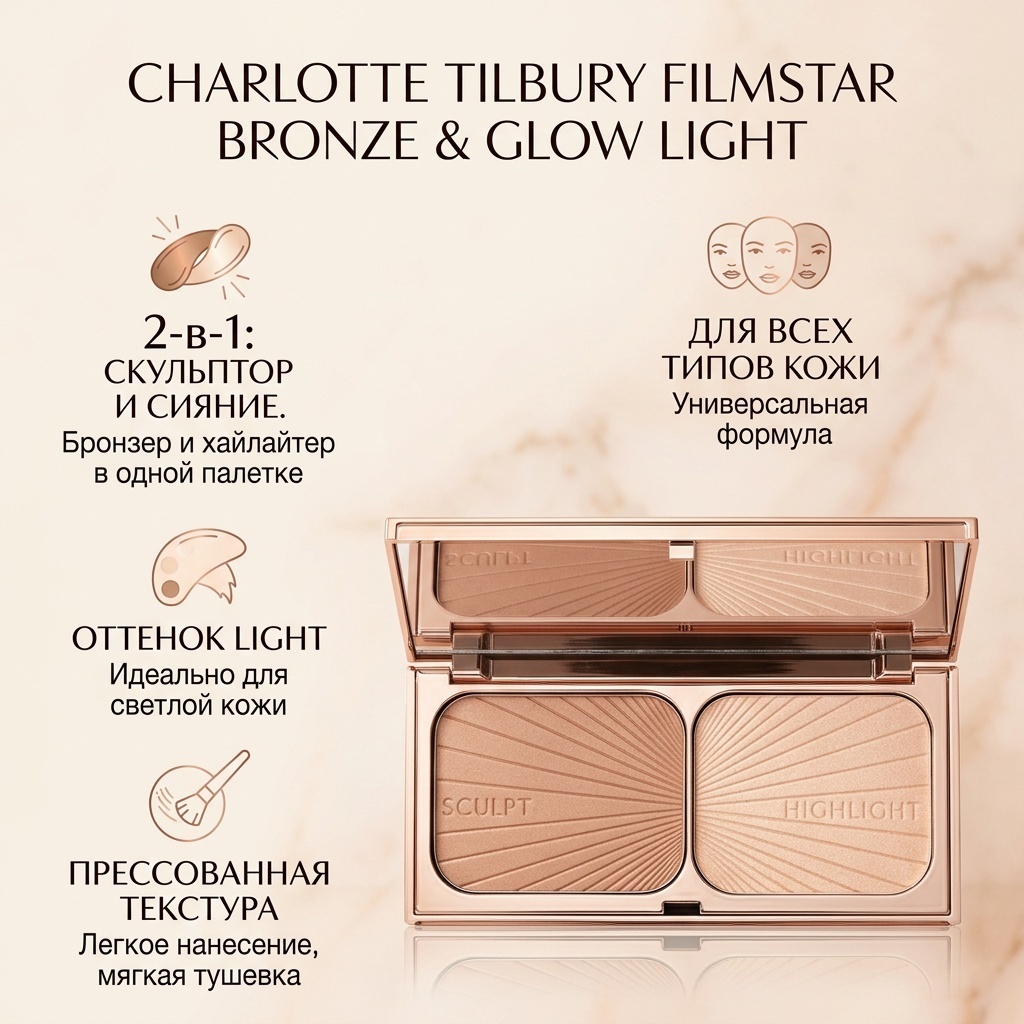 Charlotte Tilbury Filmstar Bronze and Glow хайлайтер, бронзер Light