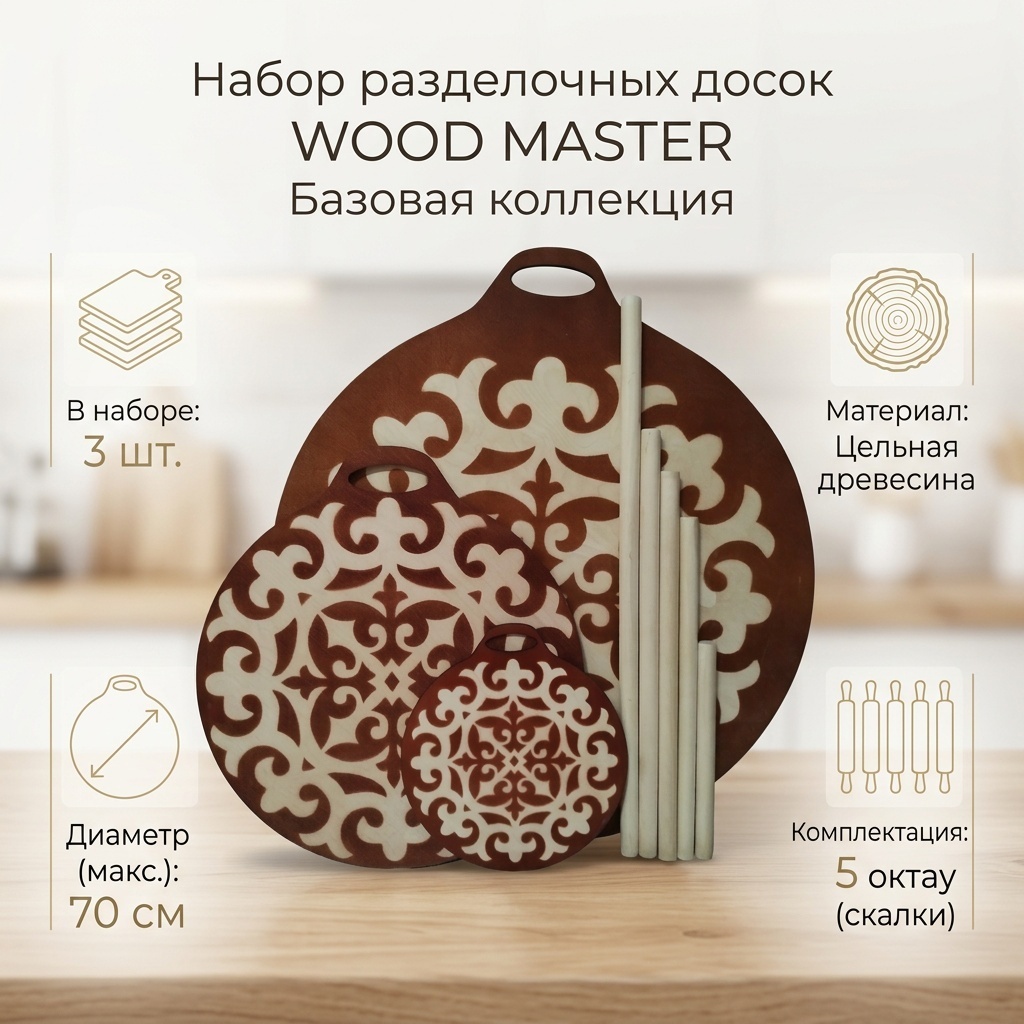 WOOD MASTER набор разделочных досок Базовая коллекция Нан тақтай, оқтау 195654 3 шт, дерево