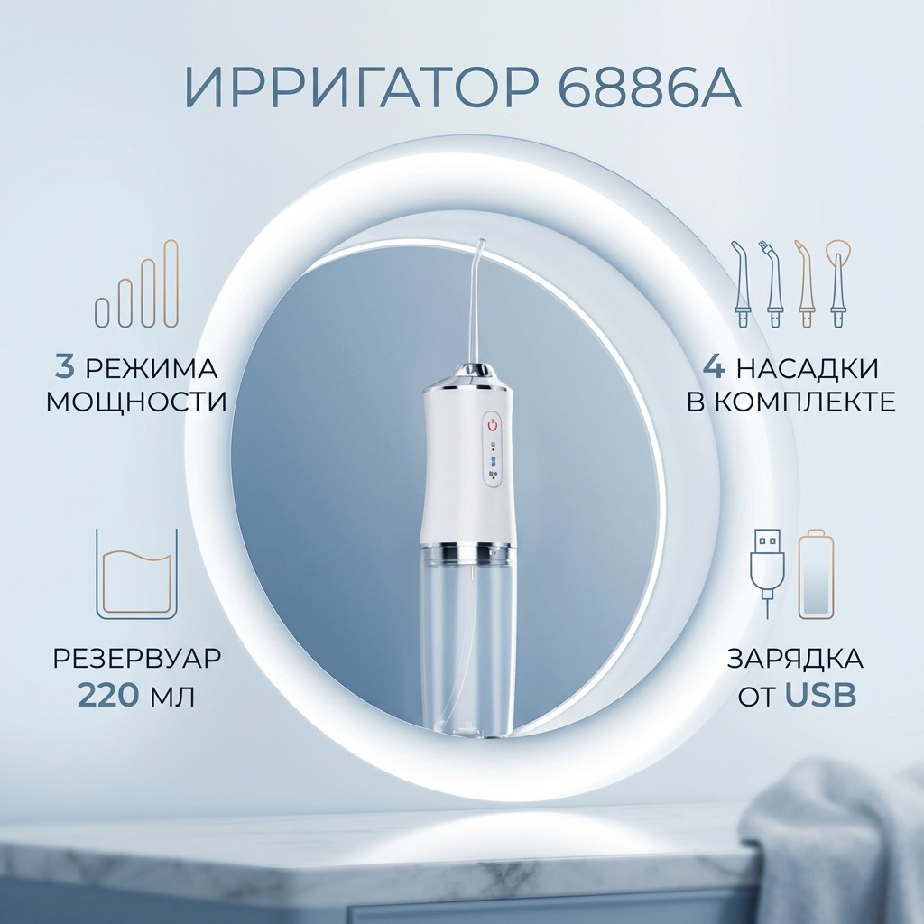 Ирригатор 6886A импульсный, портативный
