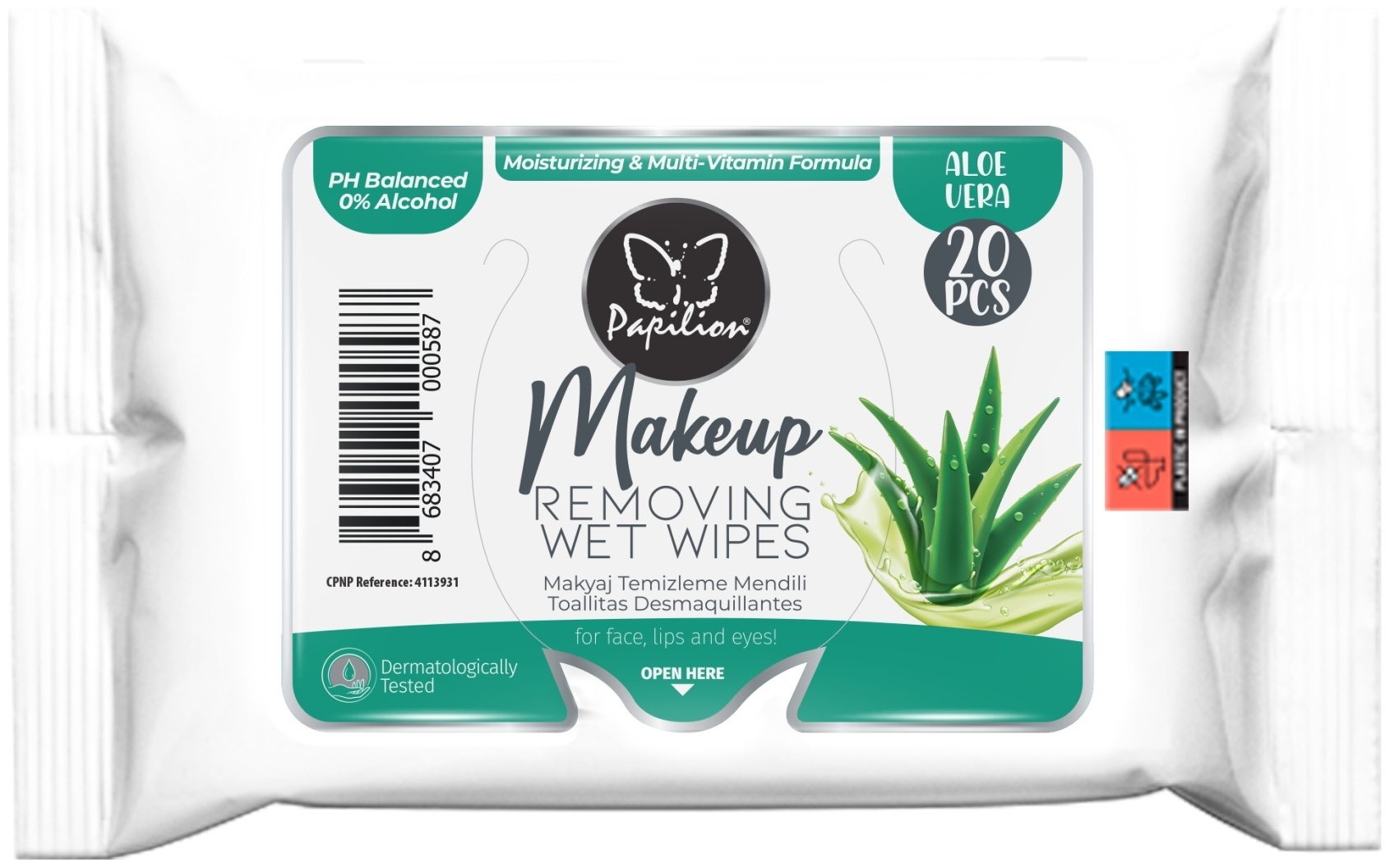 Papilion Aloe Vera салфетки для снятия макияжа влажные 20 шт