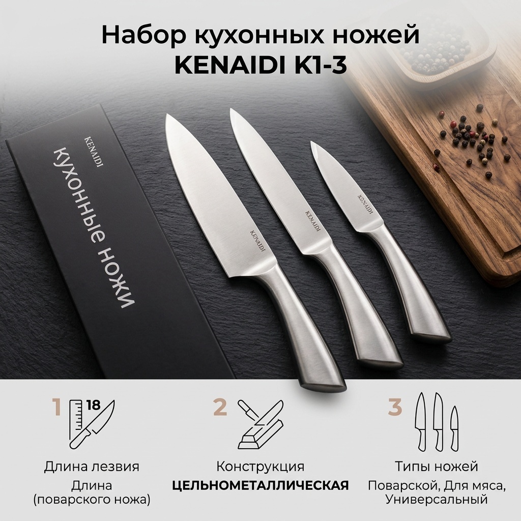 Набор ножей Kenaidi, лезвие: нержавеющая сталь 3 шт