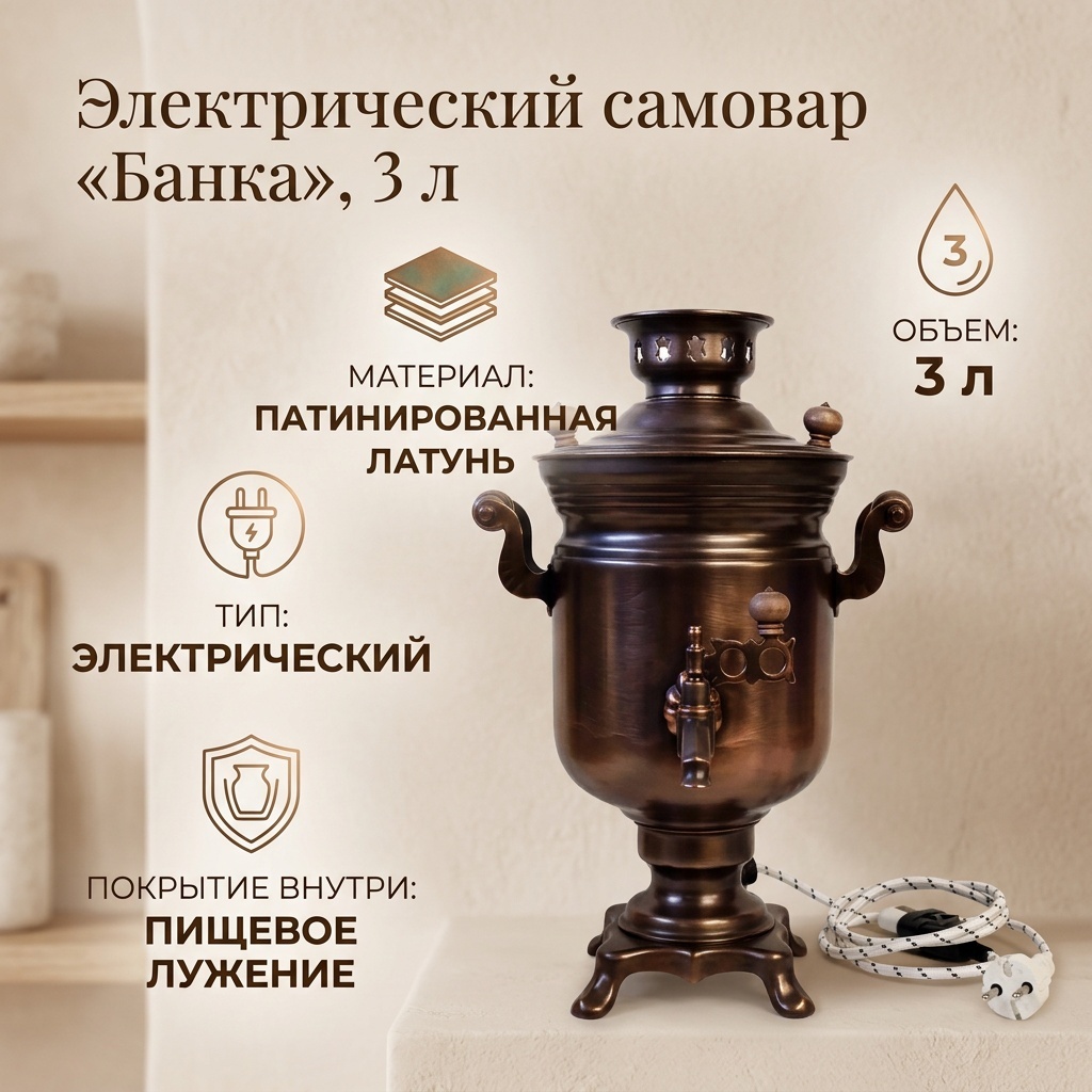 Тульский Самовар самовар 978721505 3 л, латунь