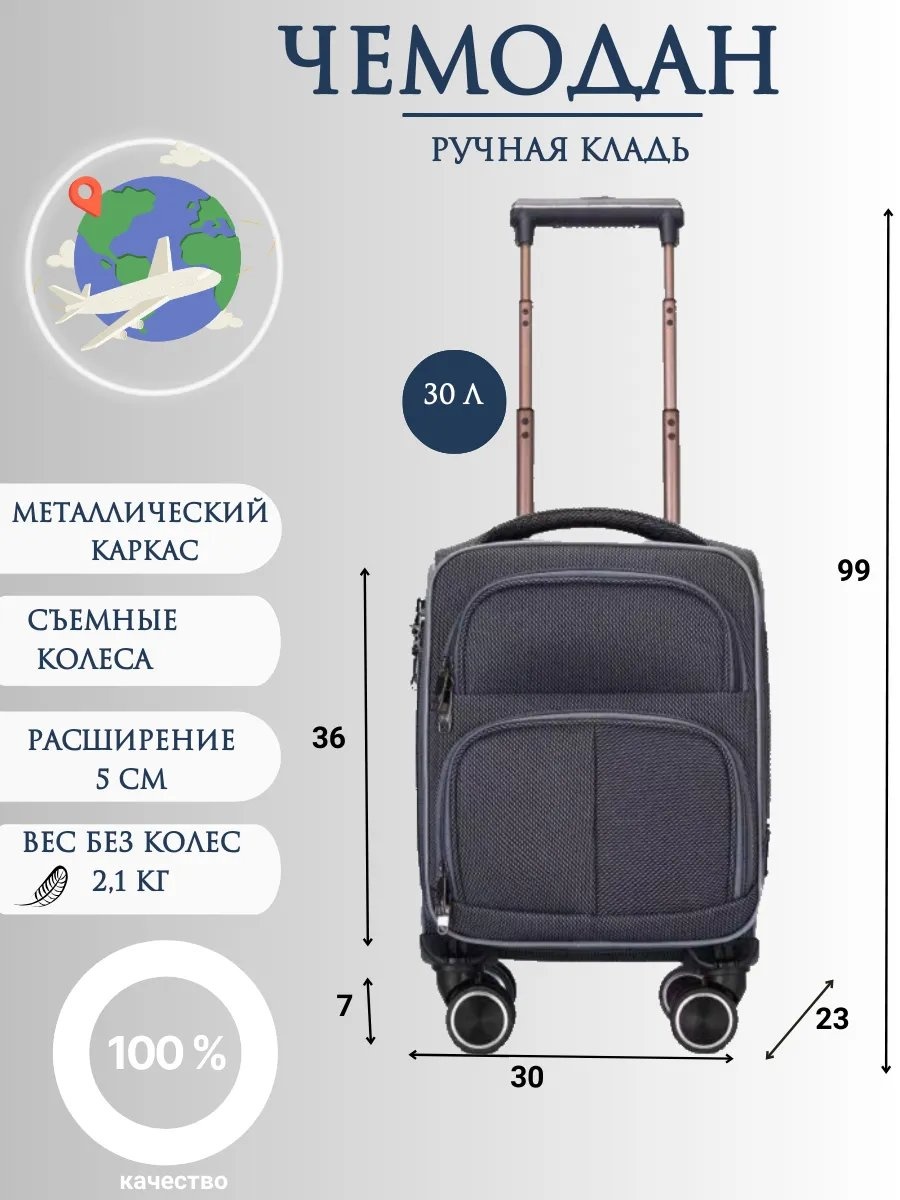 Чемодан Possess 539000807 текстиль 30 л серый