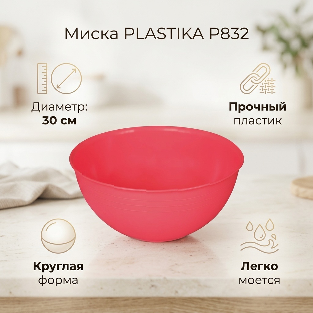 Миска PLASTIKA Базовая коллекция 30х30 см, пластик, 1 шт