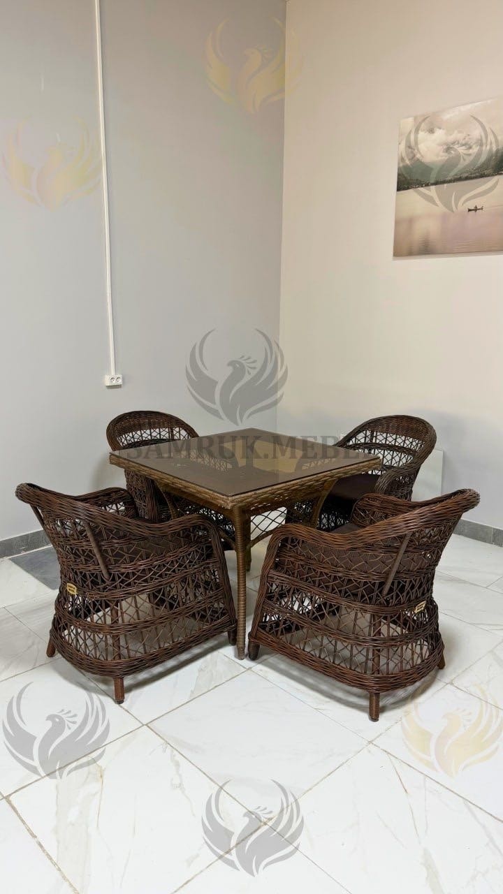 Комплект Samruk Mebel 5 в 1, кол-во персон: 4, металл, текстиль, искусственный ротанг, стекло