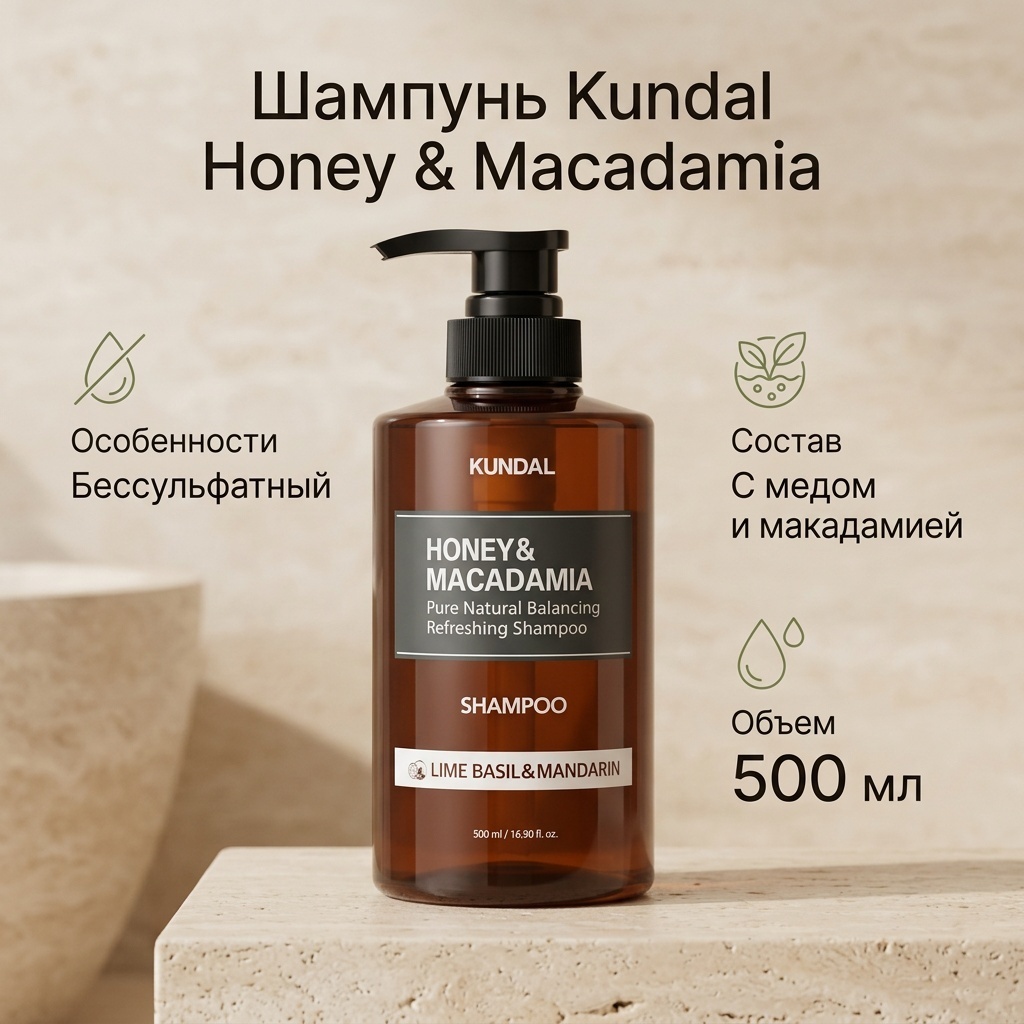 Kundal Honey & Macadamia Lime Basil & Mandarin шампунь 500 мл