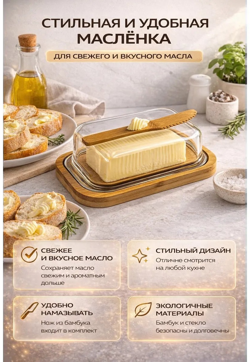 Масленка 909813737 прямоугольная 1 шт, стекло