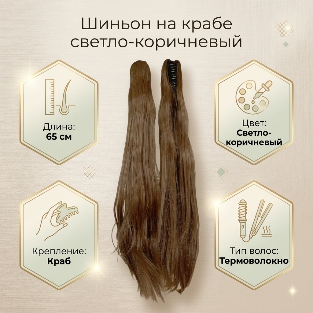 Шиньон на крабе светло-коричневый женский 65 см
