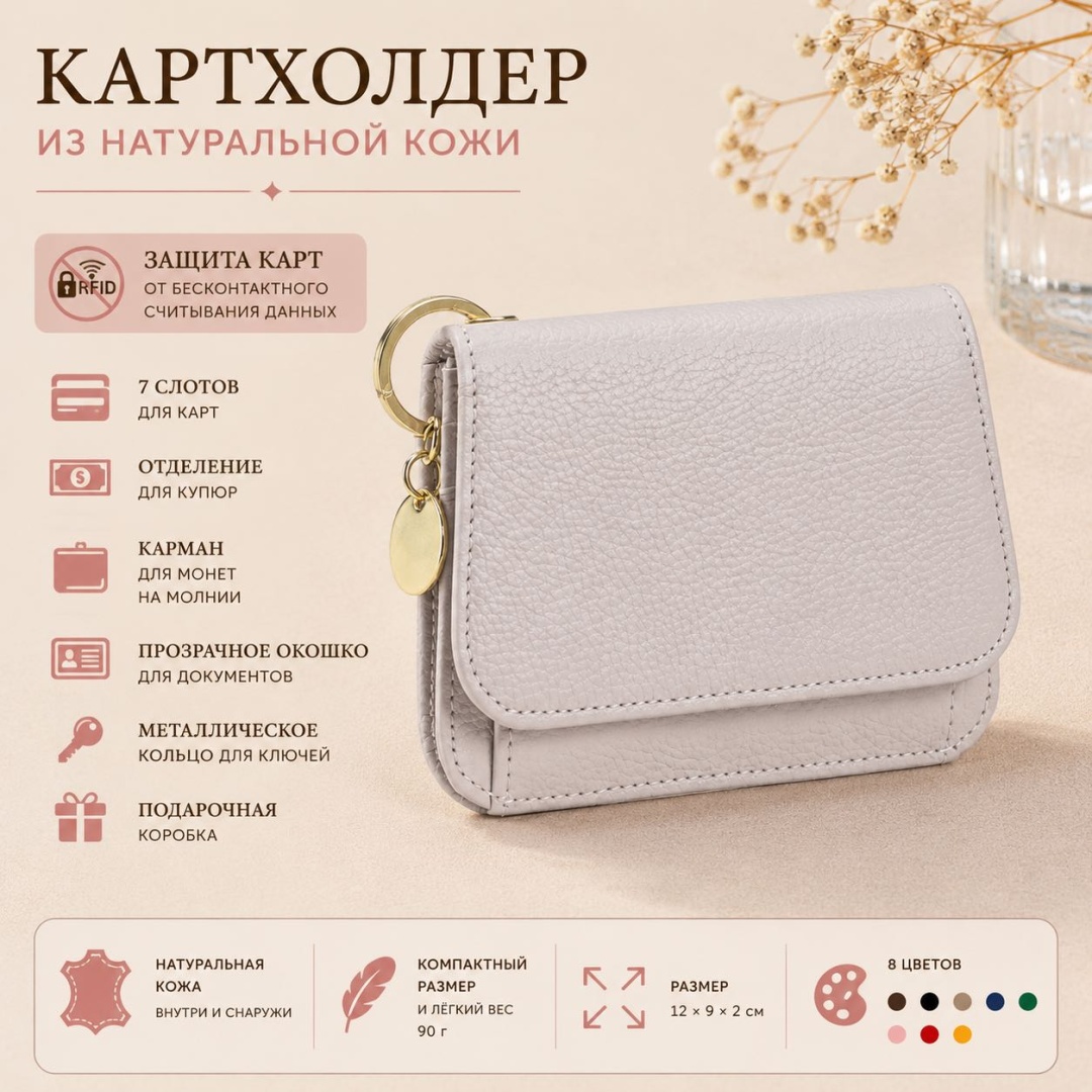 Картхолдер натуральная кожа айвори