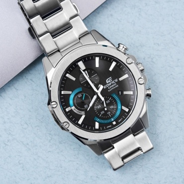 Кварцевые CASIO Edifice хронограф, элегантный спортивный стиль, черный циферблат нержавеющая сталь