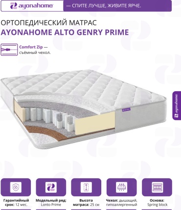 Матрас Ayonahome ALTO Genry Prime, 150x195x25 см