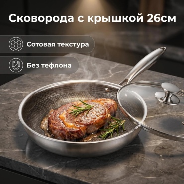 Сковорода 26 см с антипригарным покрытием, нержавеющая сталь