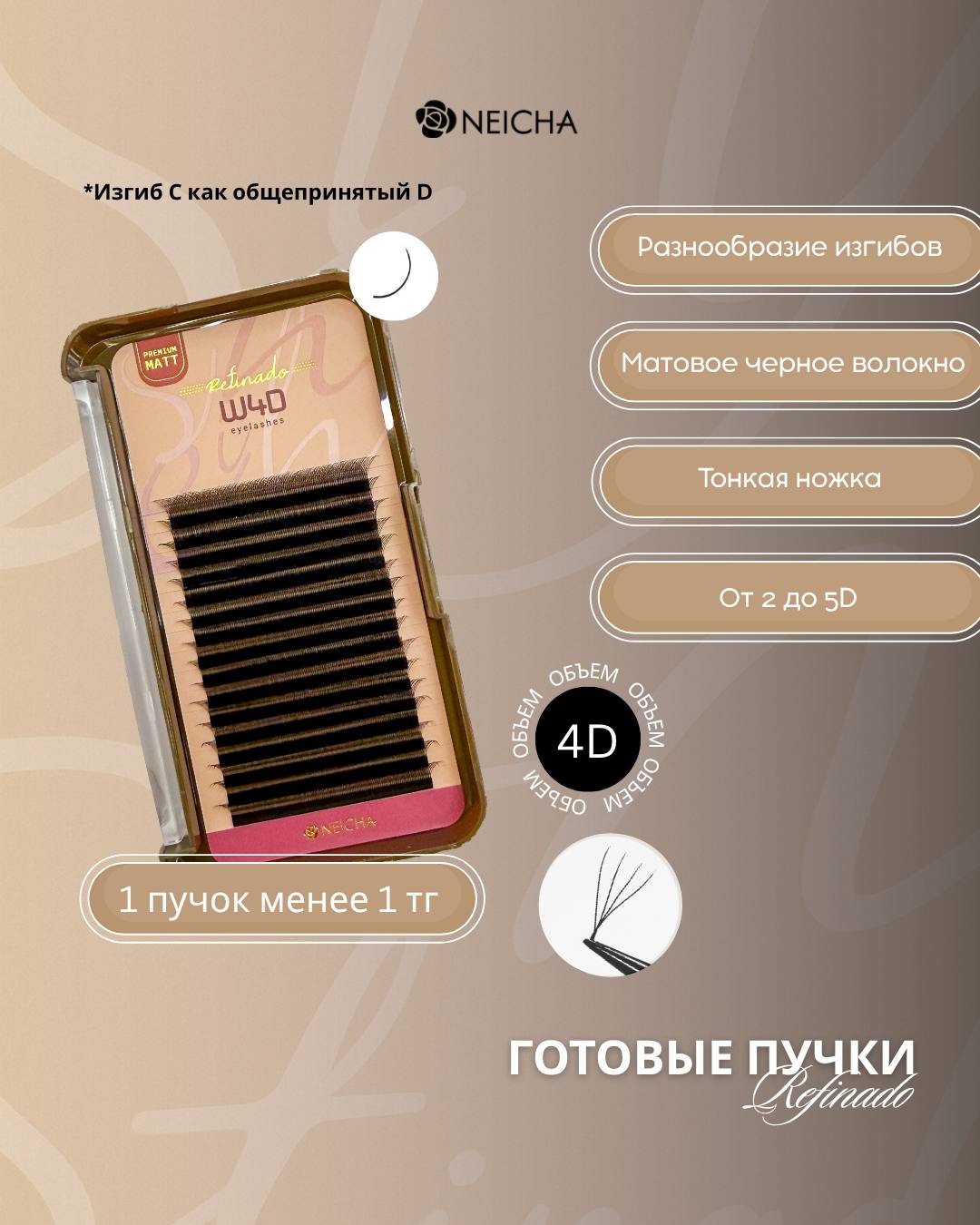 Neicha пучковые 4D C 0.07 мм черный 7 мм