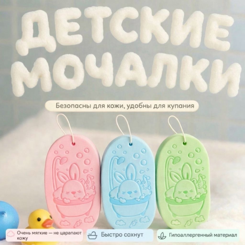 KarpOS детская мочалка для тела, универсальное розовый, голубой, салатовый 3 шт