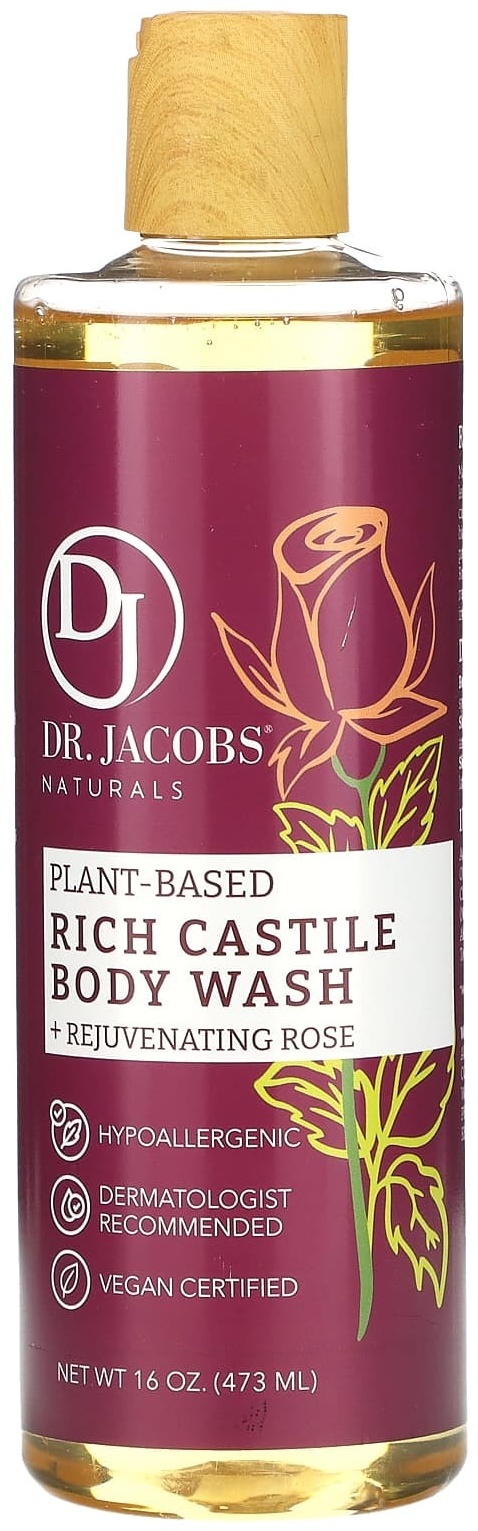 Dr. Jacobs Naturals Гель для душа на растительной основе из кастильской кожи, омолаживающая роза, 473 мл (16 унций) гель 473 мл