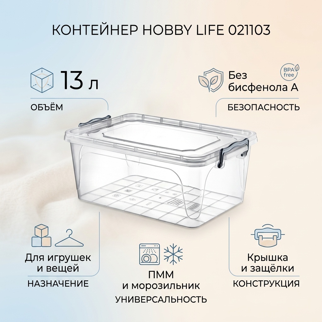 HOBBY LIFE контейнер для детских вещей, игрушек 42.2x28.2x17.1 см, пластик