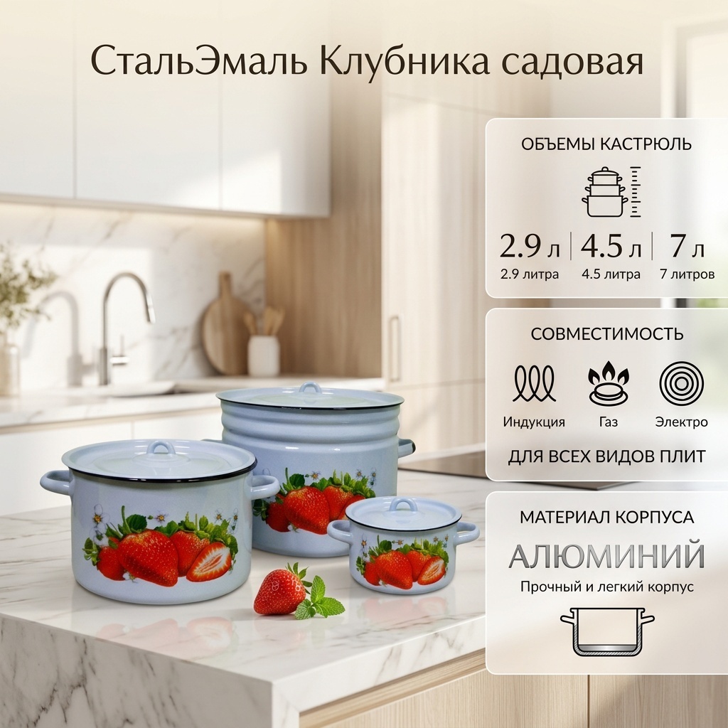 Набор кастрюль СтальЭмаль 3 в 1