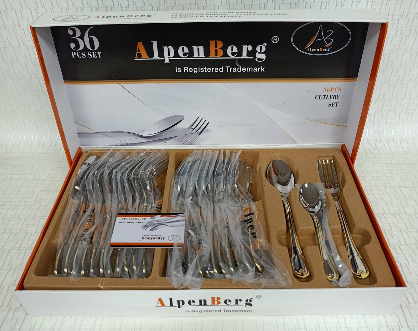 Набор столовых приборов AlpenBerg 36 шт, золотистый, серебристый HH-166