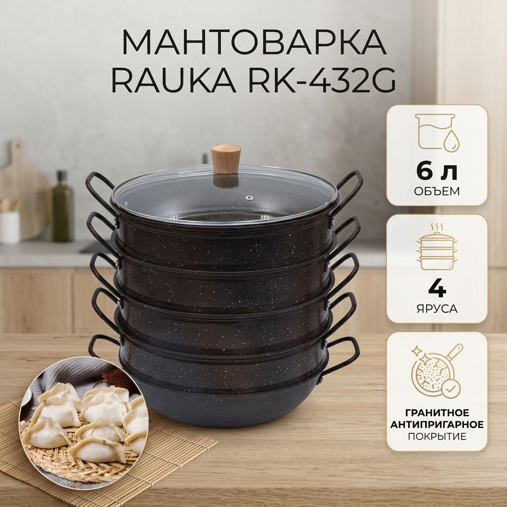 Мантоварка 6 л, алюминий, количество ярусов: 4