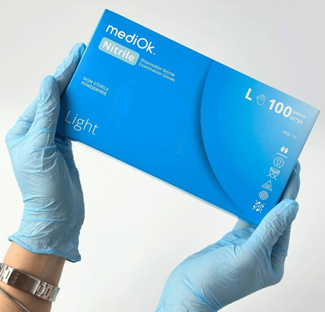 MediOk L нитрил голубые перчатки 100 шт