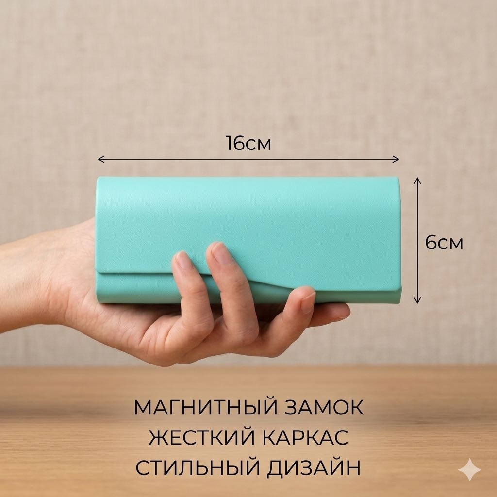Жесткий футляр искусственная кожа, 6 x 16 см бирюзовый