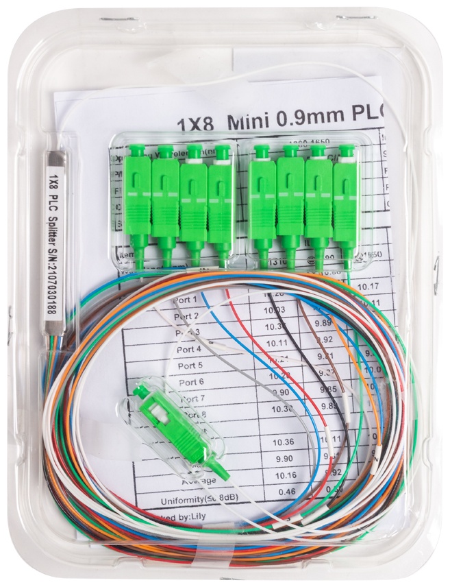 Сплиттер оптический А-Оптик PLC splitter G657A1 SC/APC 1/8 steel tube