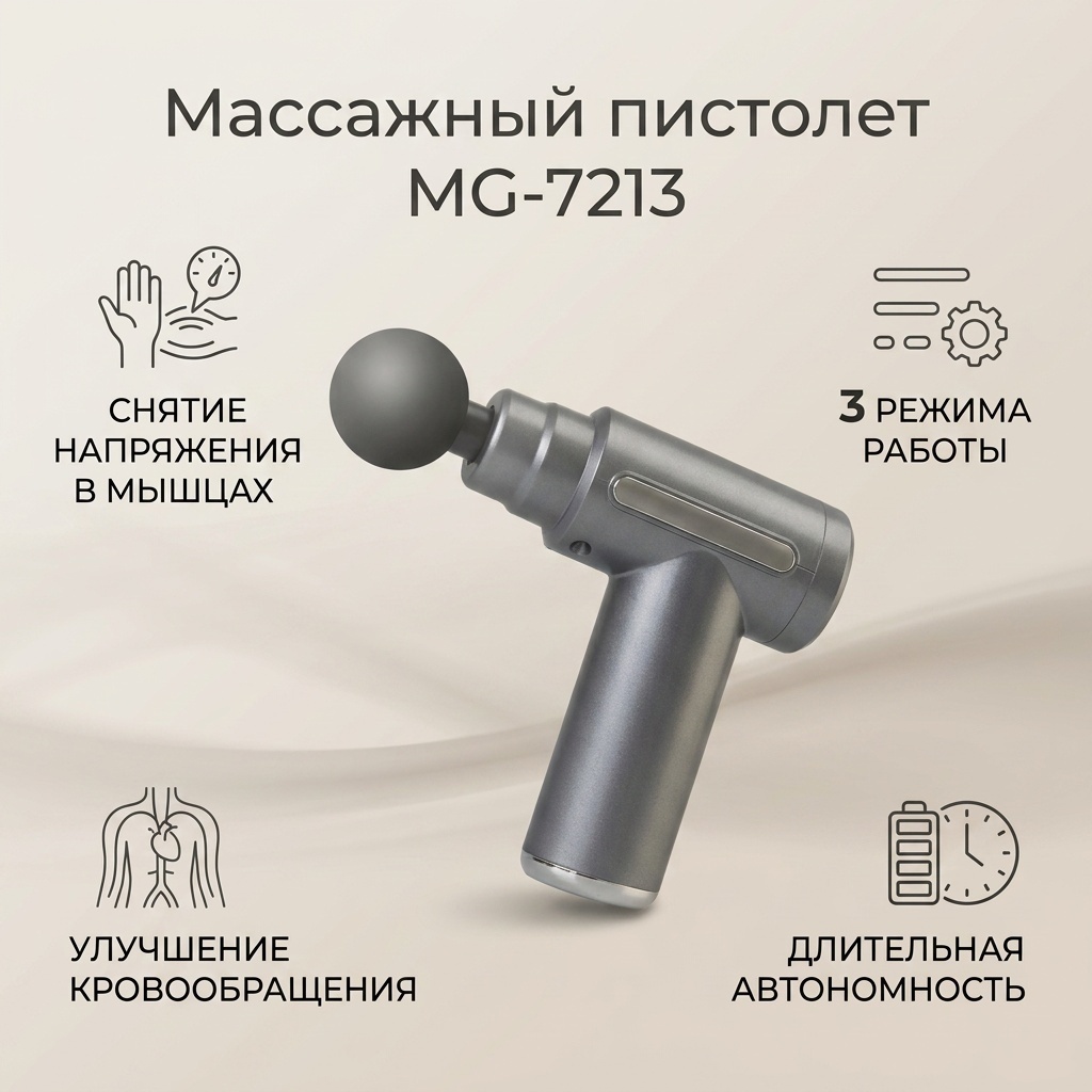 Массажер Massage Gun MG-7213 ручной вибрационный, перкуссионный