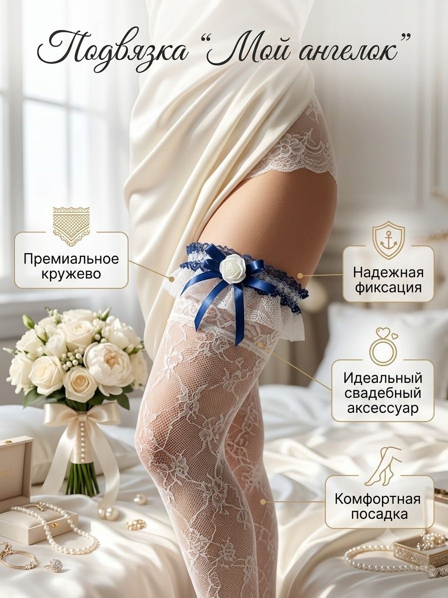 Подвязка Мой ангелок XS белый, синий