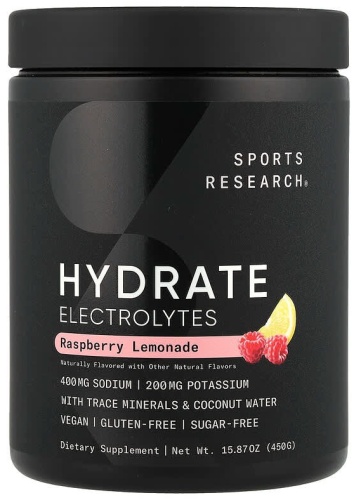 Посттренировочный комплекс Sports Research Hydrate, электролиты, малиновый лимонад, 450 г (15,87 унции) малиновый лимонад