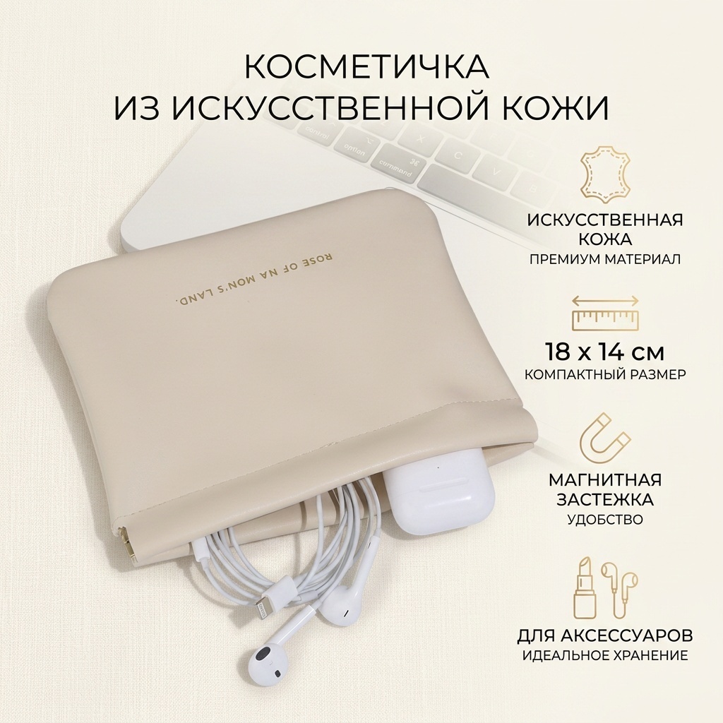 Косметичка искусственная кожа бежевый 18X14 см