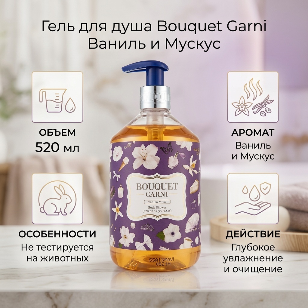 Bouquet Garni Гель для душа ваниль и мускус Fragrance Body Shower Vanilla Musk гель 520 мл