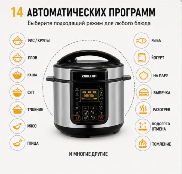 Мультиварка ZWILLON RMC-PM381 серебристый