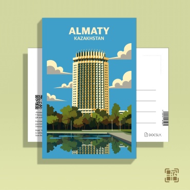 Docsly открытка сувенирная «Гостиница Казахстан» с аудиогидом (QR), 10х15 см 1 шт