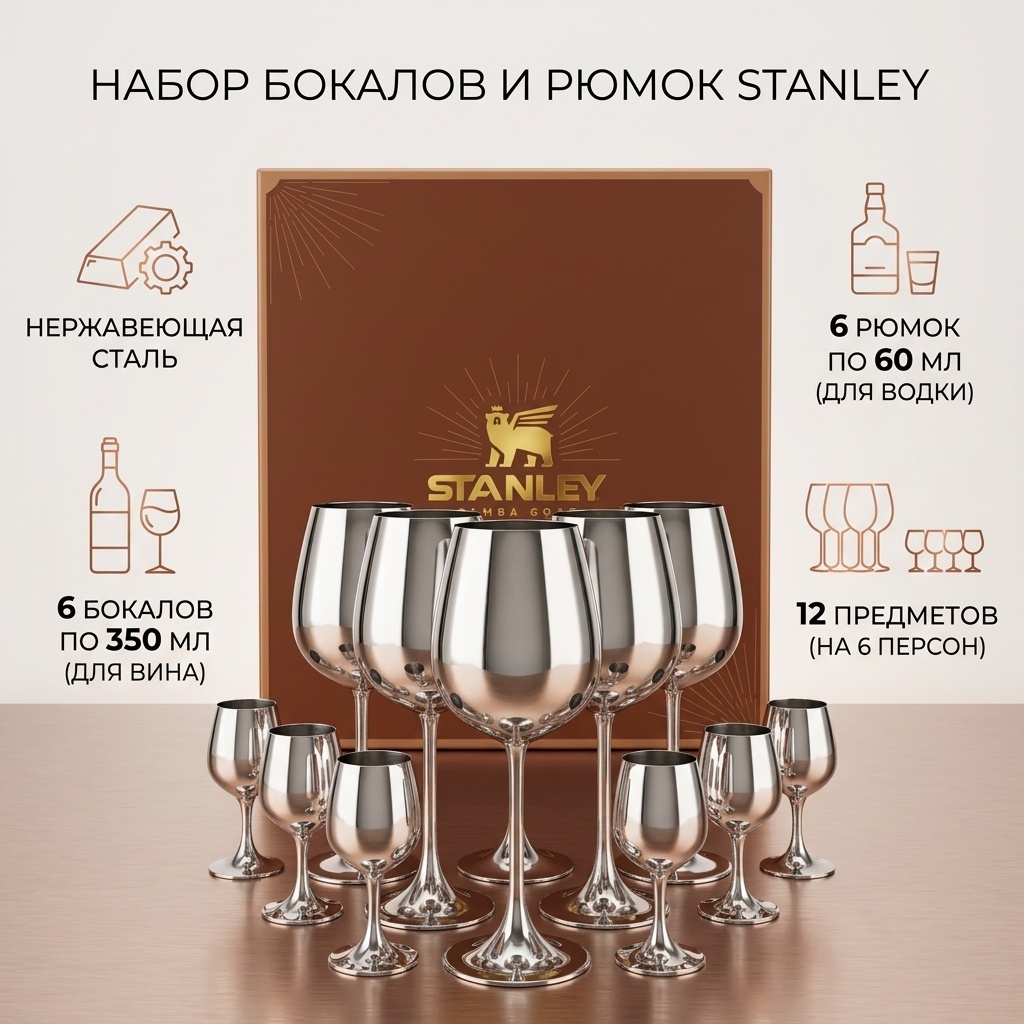 Набор бокалов STANLEY 350 мл, нержавеющая сталь, 12 шт