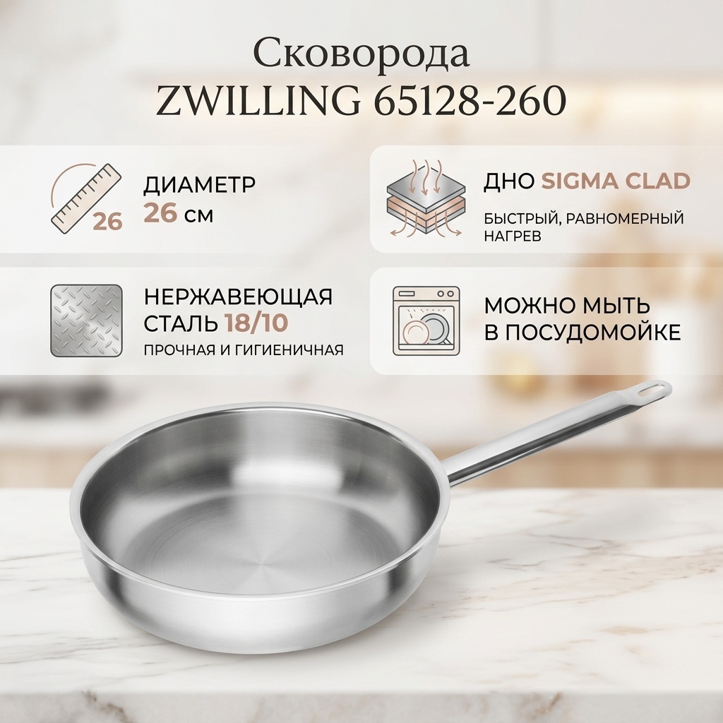 Сковорода ZWILLING 26 см , нержавеющая сталь