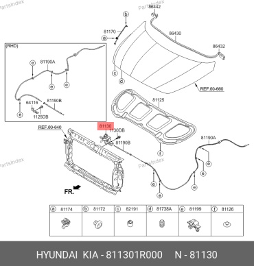 Hyundai/KIA Замок Капота 811301R000