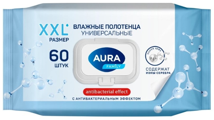 Влажные полотенца AurA ANTIBACTERIAL 60 шт