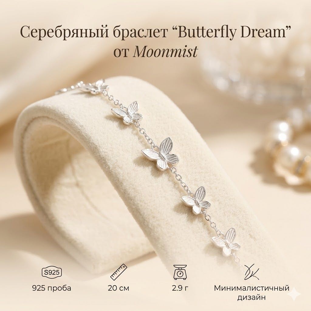 Moonmist Butterfly Dream длина 20 см, вес 2.9 г серебро, плетение якорное
