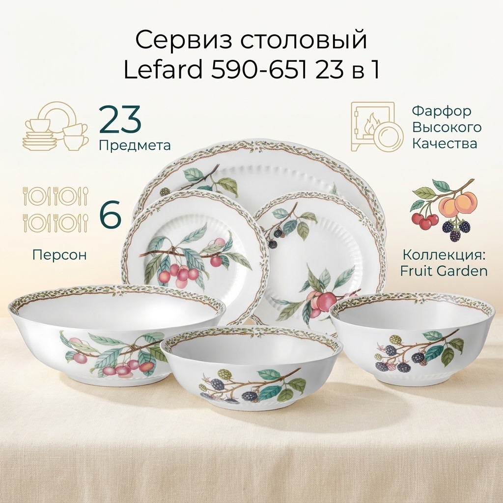 Сервиз на 6 персон Lefard Fruit Garden, предметов: 23, столовый, фарфор
