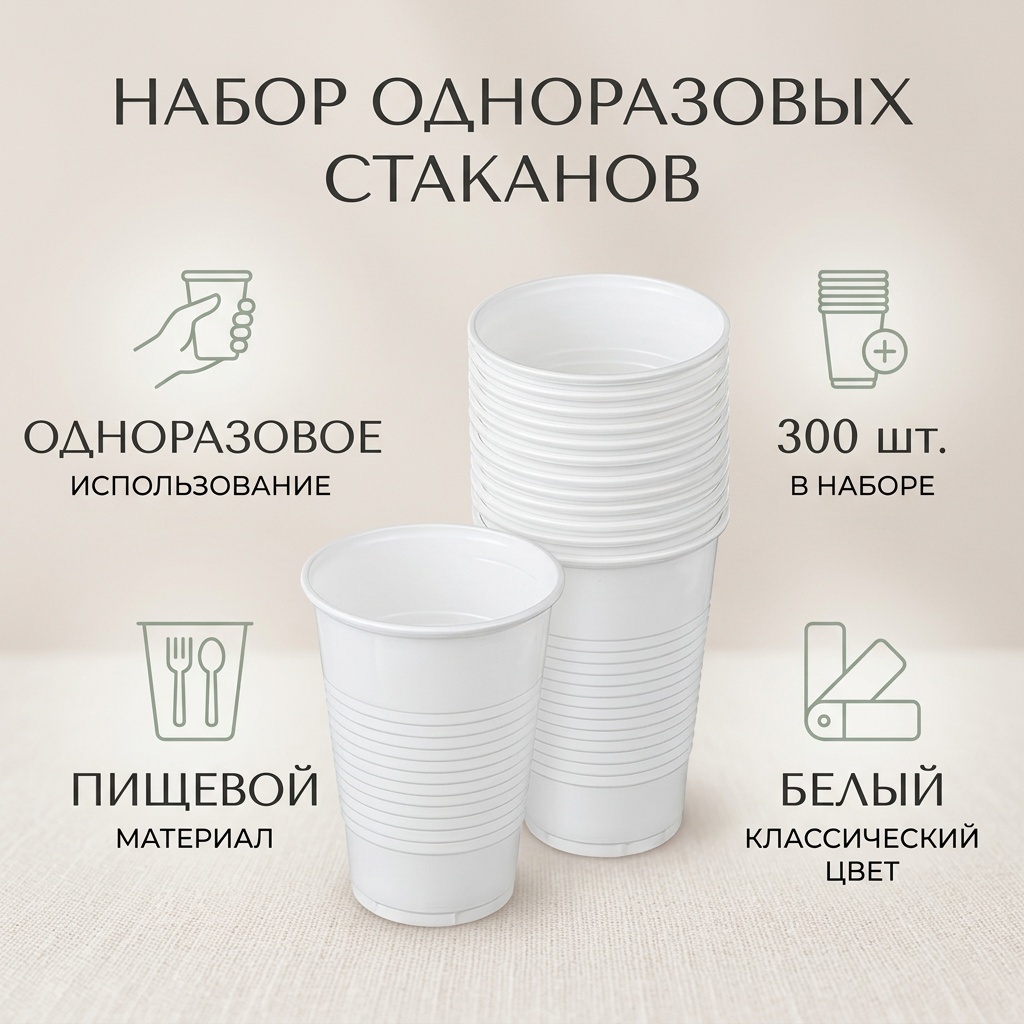PLASTIC стакан СТ-01982 белый 300 шт