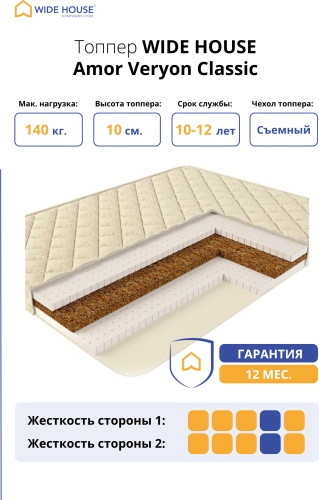 Топпер WIDE HOUSE Amor Veryon Classic, 120x180x10 см
