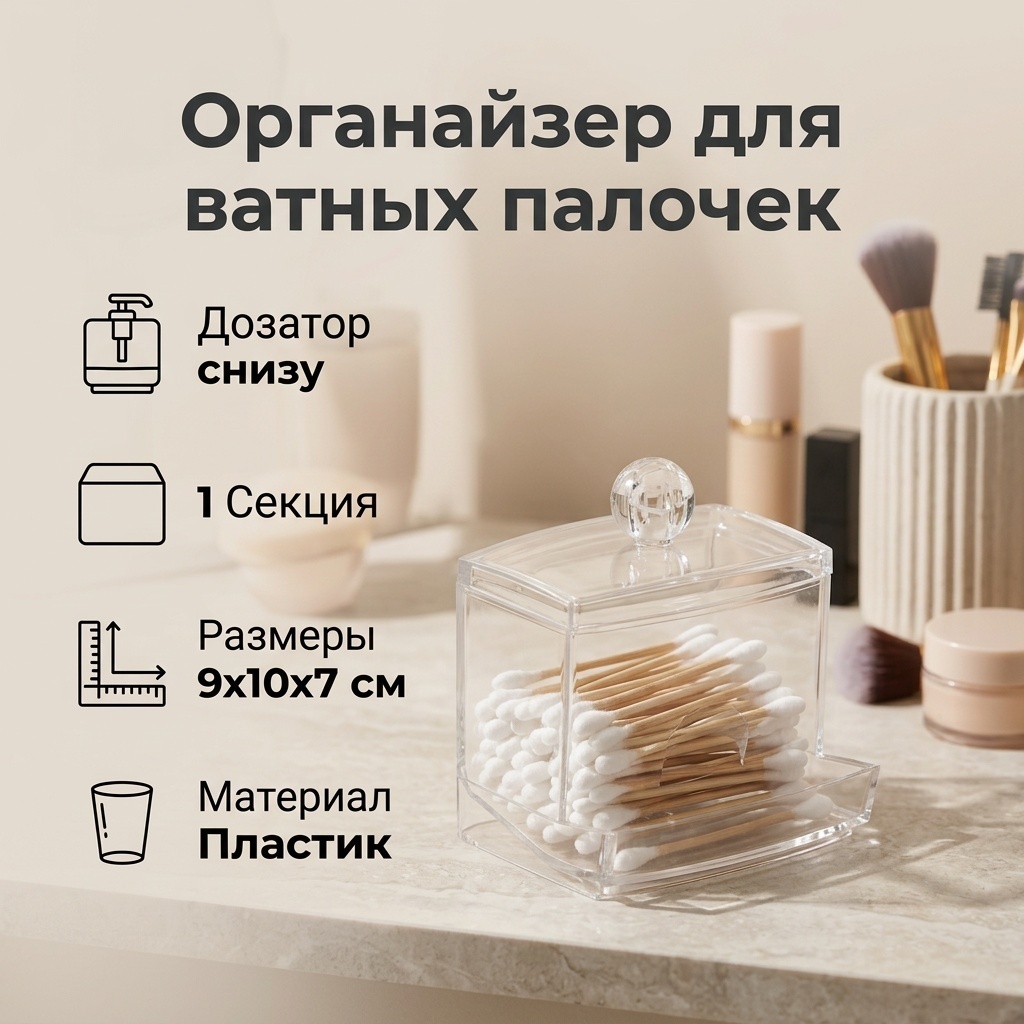 Органайзер для ватных палочек 9x10x7 см, пластик