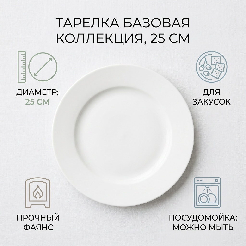 Тарелка Базовая коллекция 25 см, 1 шт, фаянс