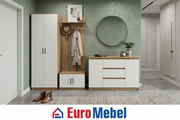 Комплект мебели для прихожей Euromebel Марс/Денвер 2Д3Я , 00078944, белый, светло-коричневый